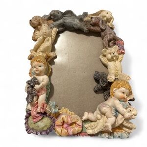 Victorian 3D Nursery Picture Cherub Frame Baby, Teddy, Bunny Shabby Resin 9x7